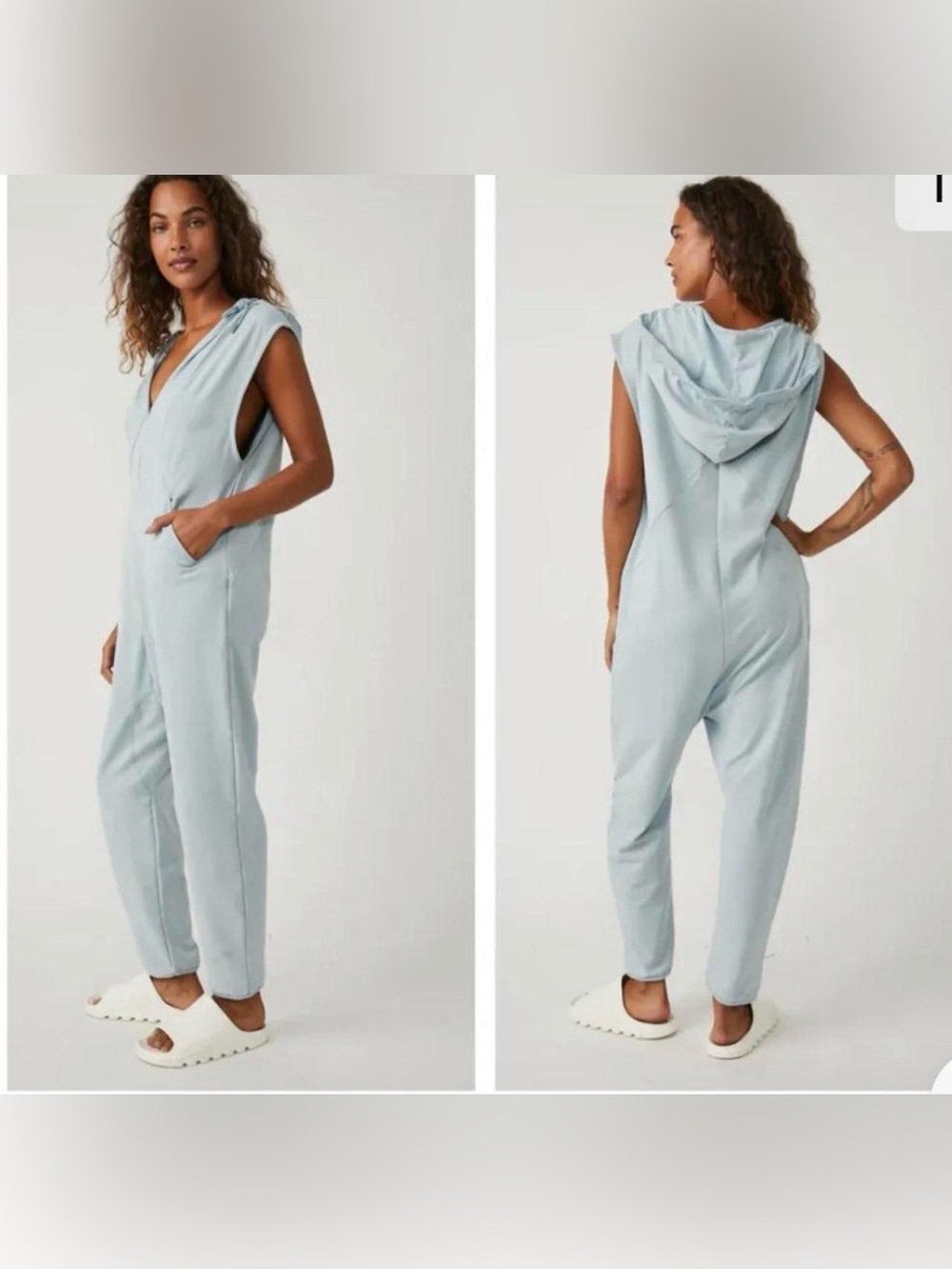 Free People Nothing But Sweats Hooded Jumpsuit Light Blue Small